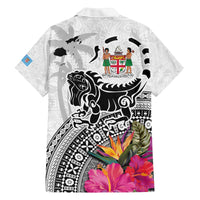Fiji Iguana Family Matching Off The Shoulder Long Sleeve Dress and Hawaiian Shirt Tapa Tribal Tattoo and Hibiscus