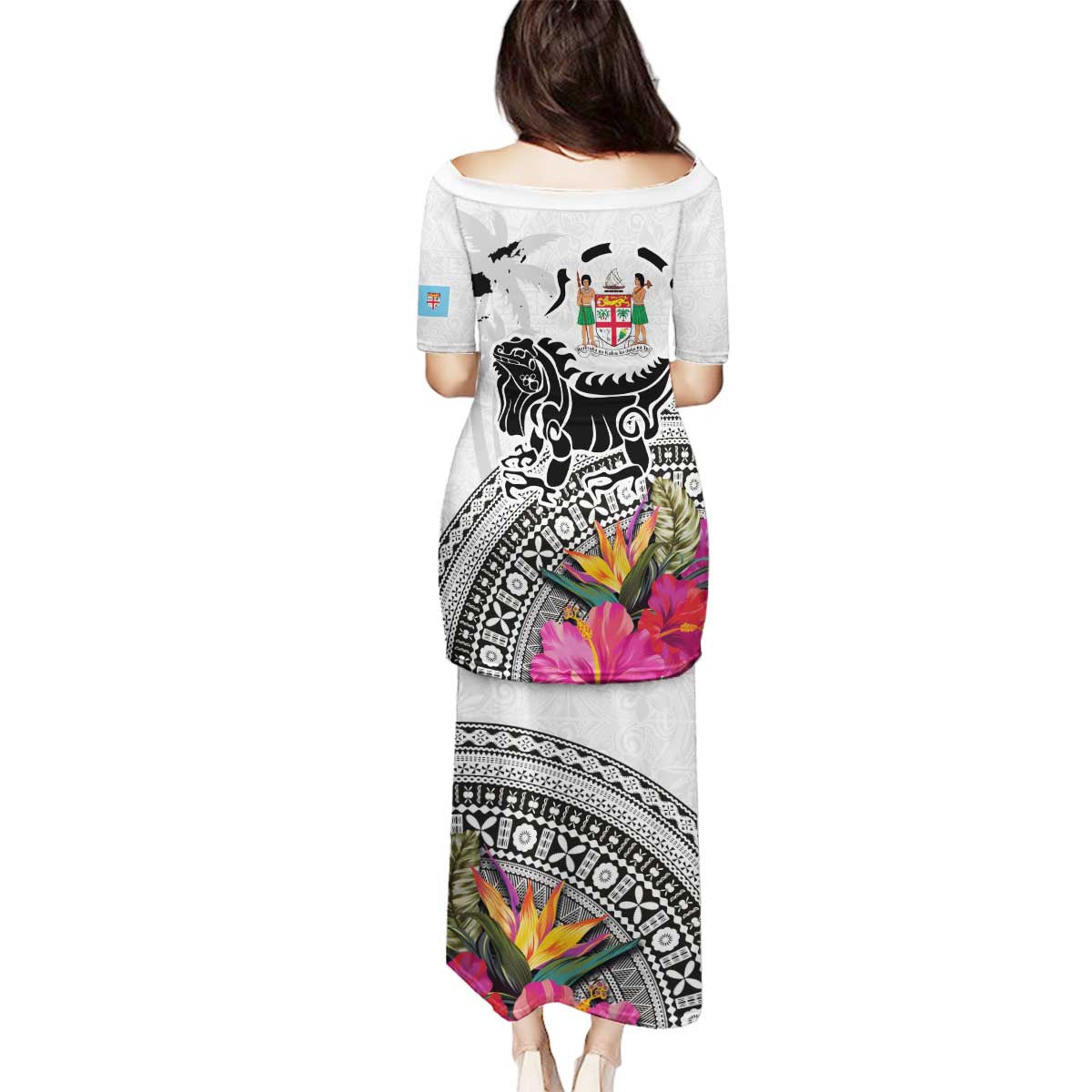 Fiji Iguana Family Matching Puletasi and Hawaiian Shirt Tapa Tribal Tattoo and Hibiscus LT03 - Polynesian Pride