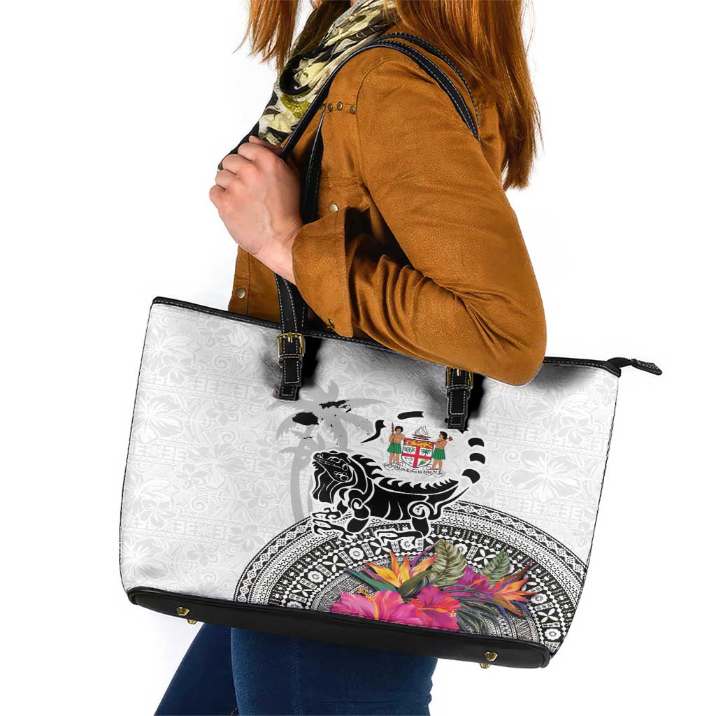 Fiji Iguana Leather Tote Bag Tapa Tribal Tattoo and Hibiscus