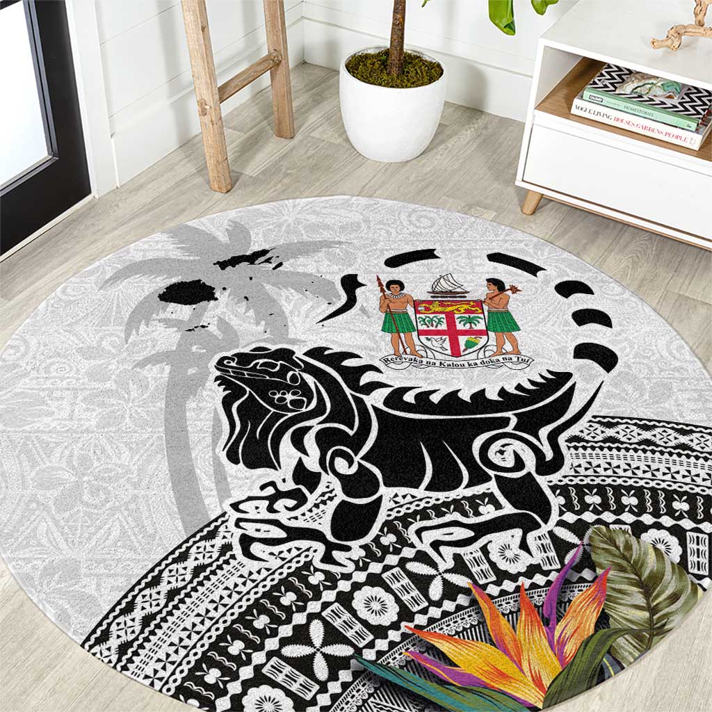 Fiji Iguana Round Carpet Tapa Tribal Tattoo and Hibiscus