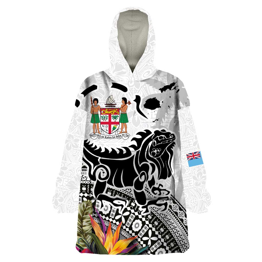 Fiji Iguana Wearable Blanket Hoodie Tapa Tribal Tattoo and Hibiscus