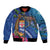 Fiji and Australia Together Bomber Jacket Aboriginal Kangaroo and Tapa Tribal Hibiscus