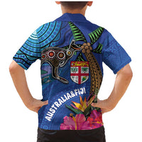 Fiji and Australia Together Family Matching Mermaid Dress and Hawaiian Shirt Aboriginal Kangaroo and Tapa Tribal Hibiscus LT03 - Polynesian Pride