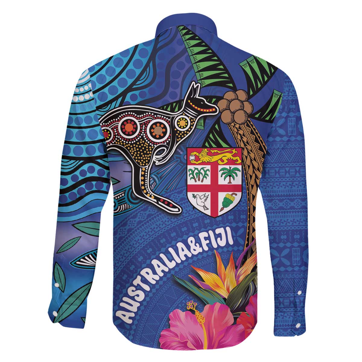 Fiji and Australia Together Family Matching Puletasi and Hawaiian Shirt Aboriginal Kangaroo and Tapa Tribal Hibiscus LT03 - Polynesian Pride