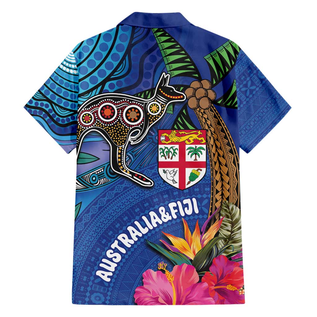 Fiji and Australia Together Family Matching Short Sleeve Bodycon Dress and Hawaiian Shirt Aboriginal Kangaroo and Tapa Tribal Hibiscus LT03 - Polynesian Pride