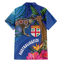 Fiji and Australia Together Family Matching Short Sleeve Bodycon Dress and Hawaiian Shirt Aboriginal Kangaroo and Tapa Tribal Hibiscus LT03 - Polynesian Pride