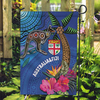 Fiji and Australia Together Garden Flag Aboriginal Kangaroo and Tapa Tribal Hibiscus