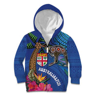 Fiji and Australia Together Kid Hoodie Aboriginal Kangaroo and Tapa Tribal Hibiscus