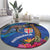 Fiji and Australia Together Round Carpet Aboriginal Kangaroo and Tapa Tribal Hibiscus