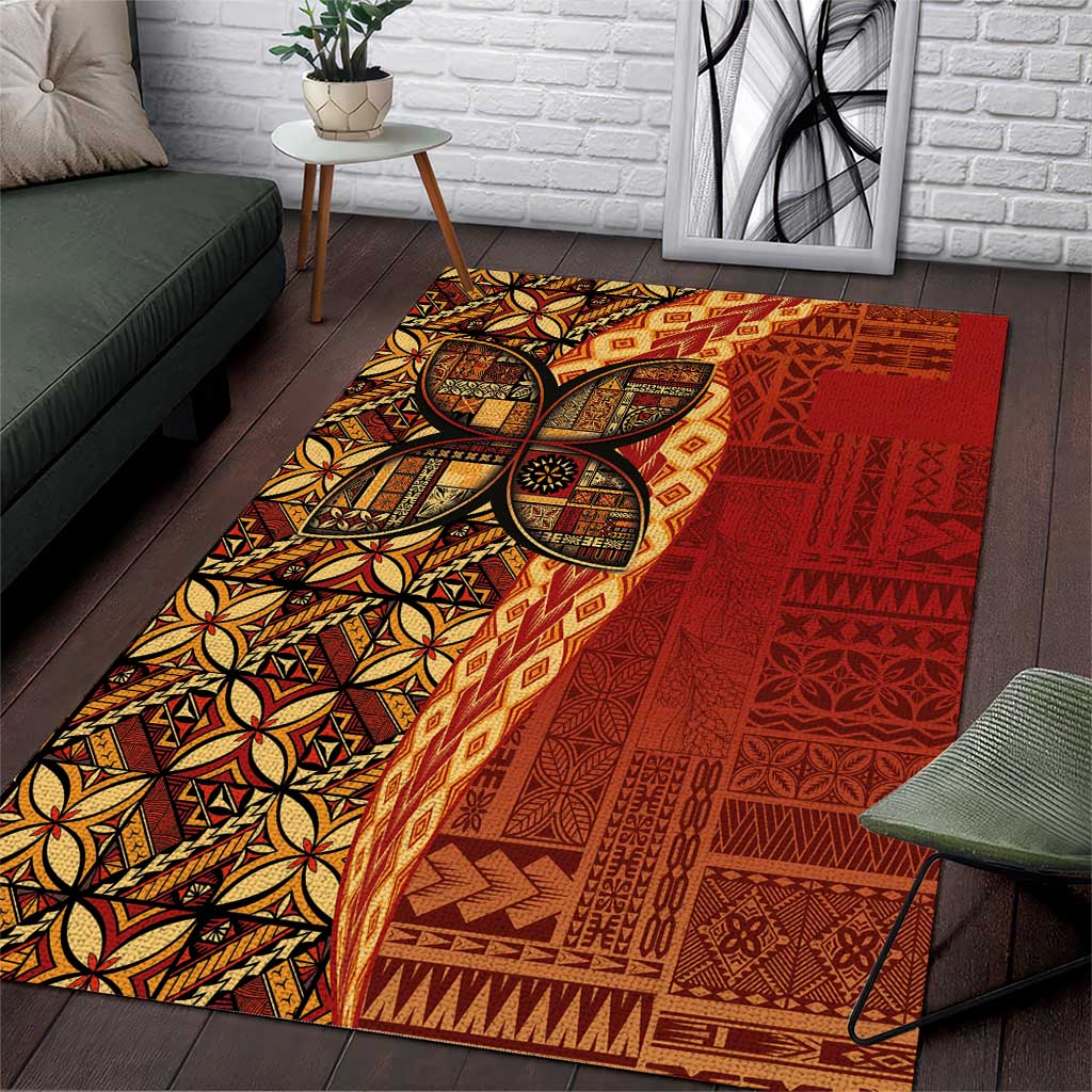 Samoan Pacific Tribal Flower Geometric Art Tattoos Area Rug Siapo Pattern Flame Sunset - Polynesian Pride
