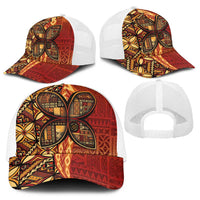Samoan Pacific Tribal Flower Geometric Art Tattoos Baseball Net Cap Siapo Pattern Flame Sunset - Polynesian Pride