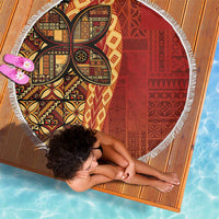 Samoan Pacific Tribal Flower Geometric Art Tattoos Beach Blanket Siapo Pattern Flame Sunset - Polynesian Pride