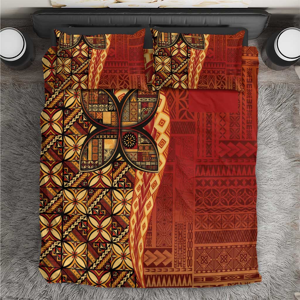 Samoan Pacific Tribal Flower Geometric Art Tattoos Bedding Set Siapo Pattern Flame Sunset - Polynesian Pride