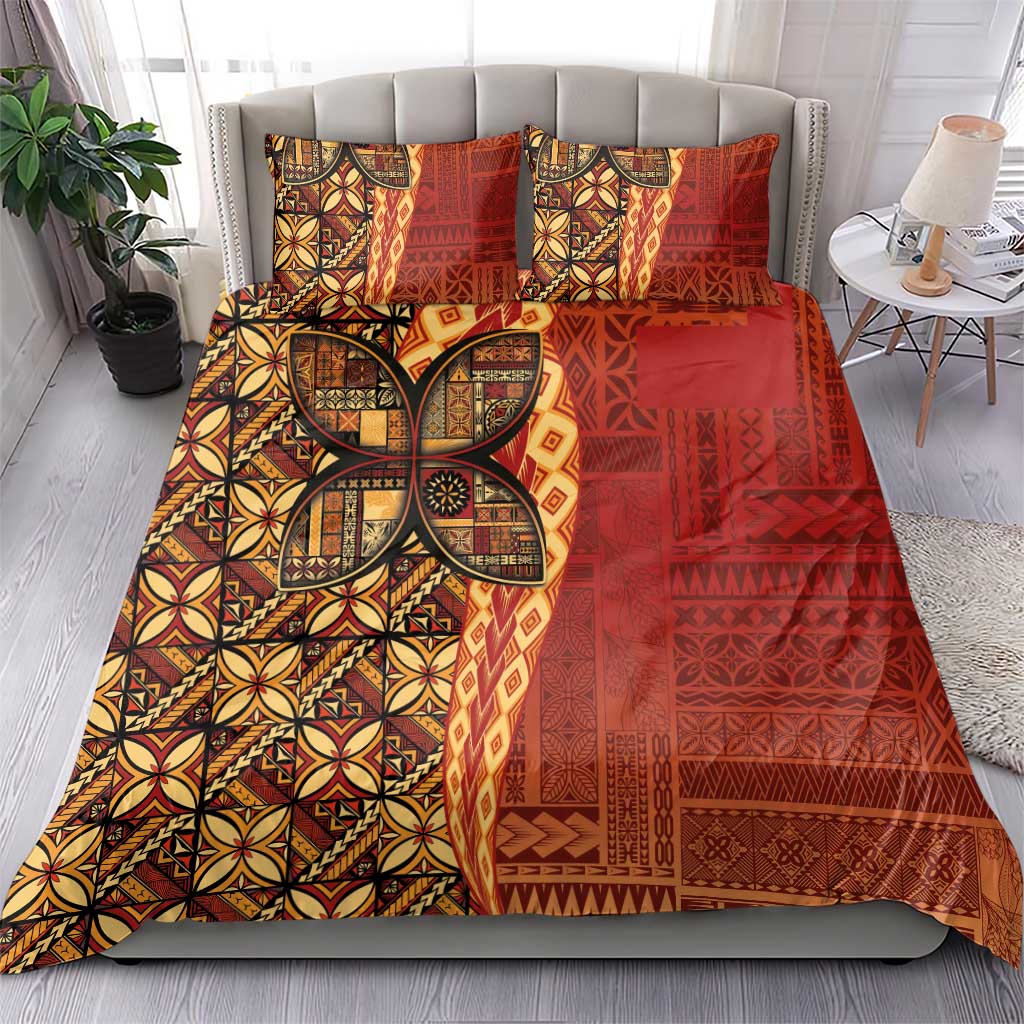 Samoan Pacific Tribal Flower Geometric Art Tattoos Bedding Set Siapo Pattern Flame Sunset - Polynesian Pride