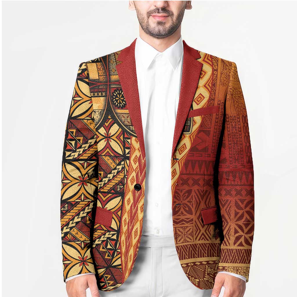 Samoan Pacific Tribal Flower Geometric Art Tattoos Blazer Siapo Pattern Flame Sunset - Polynesian Pride