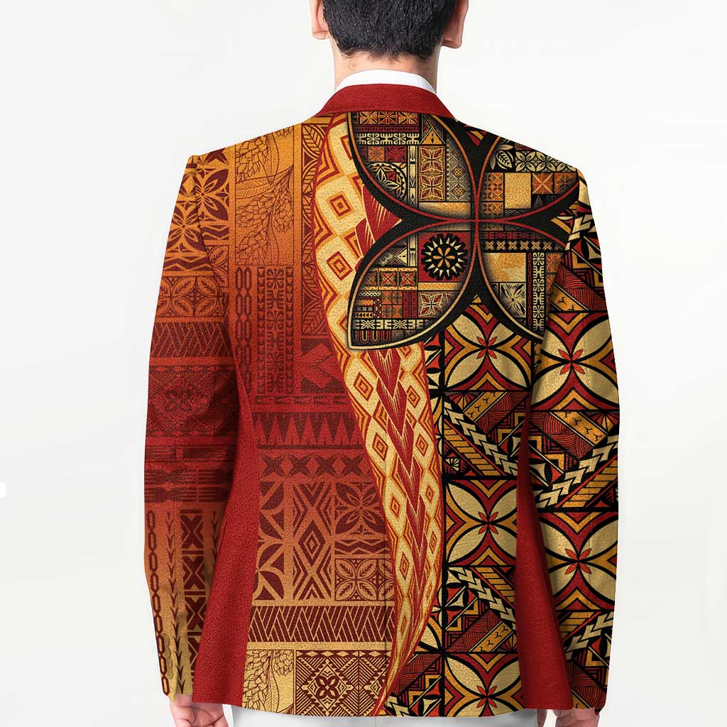 Samoan Pacific Tribal Flower Geometric Art Tattoos Blazer Siapo Pattern Flame Sunset - Polynesian Pride