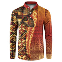 Samoan Pacific Tribal Flower Geometric Art Tattoos Button Sweatshirt Siapo Pattern Flame Sunset - Polynesian Pride