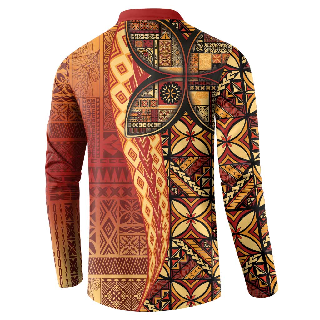 Samoan Pacific Tribal Flower Geometric Art Tattoos Button Sweatshirt Siapo Pattern Flame Sunset - Polynesian Pride