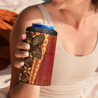 Samoan Pacific Tribal Flower Geometric Art Tattoos 4 in 1 Can Cooler Tumbler Siapo Pattern Flame Sunset - Polynesian Pride