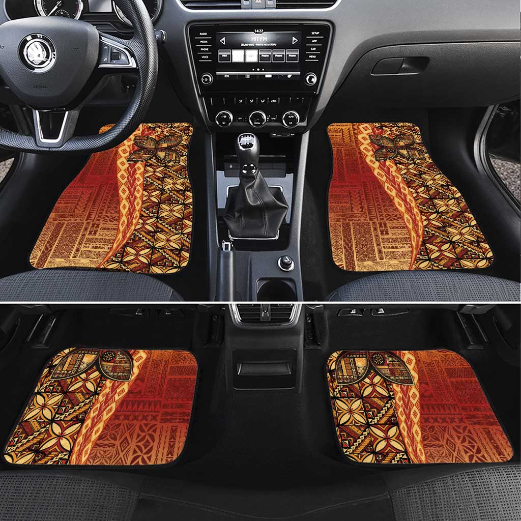 Samoan Pacific Tribal Flower Geometric Art Tattoos Car Mats Siapo Pattern Flame Sunset - Polynesian Pride