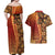 Samoan Pacific Tribal Flower Geometric Art Tattoos Couples Matching Off Shoulder Maxi Dress and Hawaiian Shirt Siapo Pattern Flame Sunset - Polynesian Pride