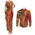 Samoan Pacific Tribal Flower Geometric Art Tattoos Couples Matching Tank Maxi Dress and Long Sleeve Button Shirt Siapo Pattern Flame Sunset - Polynesian Pride