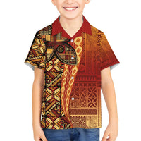 Samoan Pacific Tribal Flower Geometric Art Tattoos Family Matching Long Sleeve Bodycon Dress and Hawaiian Shirt Siapo Pattern Flame Sunset - Polynesian Pride