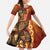 Samoan Pacific Tribal Flower Geometric Art Tattoos Family Matching Off Shoulder Maxi Dress and Hawaiian Shirt Siapo Pattern Flame Sunset - Polynesian Pride