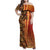 Samoan Pacific Tribal Flower Geometric Art Tattoos Family Matching Off Shoulder Maxi Dress and Hawaiian Shirt Siapo Pattern Flame Sunset - Polynesian Pride