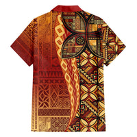 Samoan Pacific Tribal Flower Geometric Art Tattoos Family Matching Short Sleeve Bodycon Dress and Hawaiian Shirt Siapo Pattern Flame Sunset - Polynesian Pride