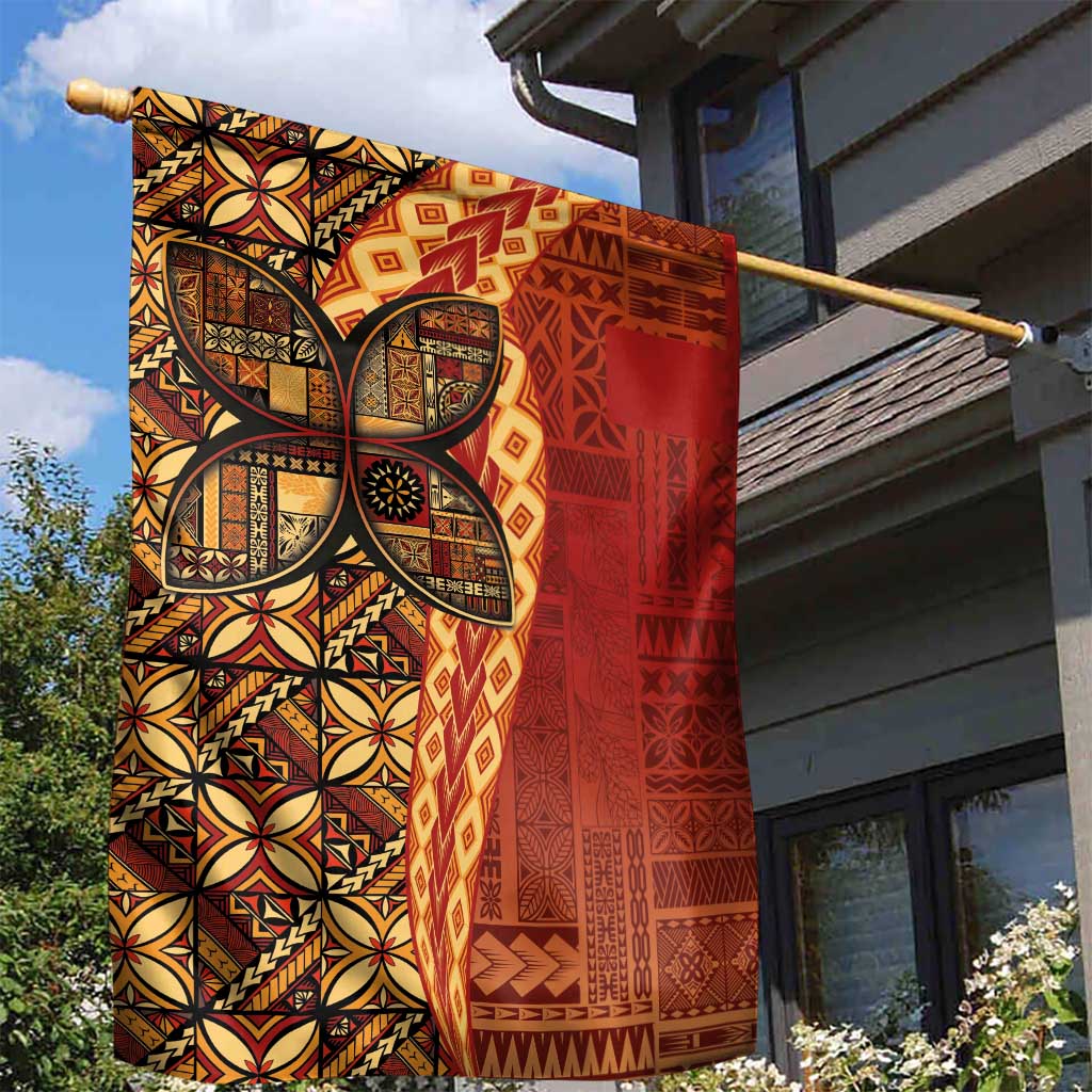 Samoan Pacific Tribal Flower Geometric Art Tattoos Garden Flag Siapo Pattern Flame Sunset - Polynesian Pride