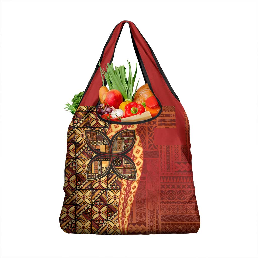 Samoan Pacific Tribal Flower Geometric Art Tattoos Grocery Bag Siapo Pattern Flame Sunset - Polynesian Pride