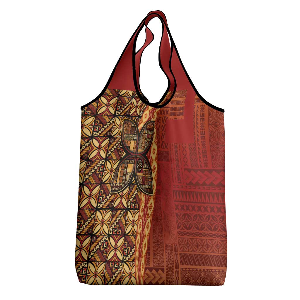 Samoan Pacific Tribal Flower Geometric Art Tattoos Grocery Bag Siapo Pattern Flame Sunset - Polynesian Pride
