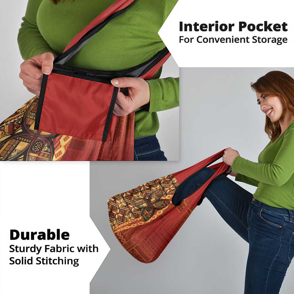 Samoan Pacific Tribal Flower Geometric Art Tattoos Grocery Bag Siapo Pattern Flame Sunset - Polynesian Pride