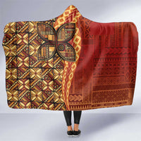 Samoan Pacific Tribal Flower Geometric Art Tattoos Hooded Blanket Siapo Pattern Flame Sunset - Polynesian Pride