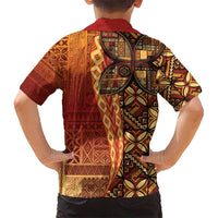 Samoan Pacific Tribal Flower Geometric Art Tattoos Kid Hawaiian Shirt Siapo Pattern Flame Sunset - Polynesian Pride