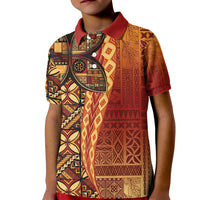 Samoan Pacific Tribal Flower Geometric Art Tattoos Kid Polo Shirt Siapo Pattern Flame Sunset - Polynesian Pride