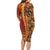 Samoan Pacific Tribal Flower Geometric Art Tattoos Long Sleeve Bodycon Dress Siapo Pattern Flame Sunset - Polynesian Pride