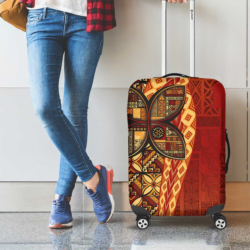 Samoan Pacific Tribal Flower Geometric Art Tattoos Luggage Cover Siapo Pattern Flame Sunset - Polynesian Pride