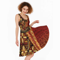 Samoan Pacific Tribal Flower Geometric Art Tattoos Midi Dress Siapo Pattern Flame Sunset - Polynesian Pride