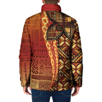 Samoan Pacific Tribal Flower Geometric Art Tattoos Padded Jacket Siapo Pattern Flame Sunset - Polynesian Pride