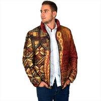 Samoan Pacific Tribal Flower Geometric Art Tattoos Padded Jacket Siapo Pattern Flame Sunset - Polynesian Pride