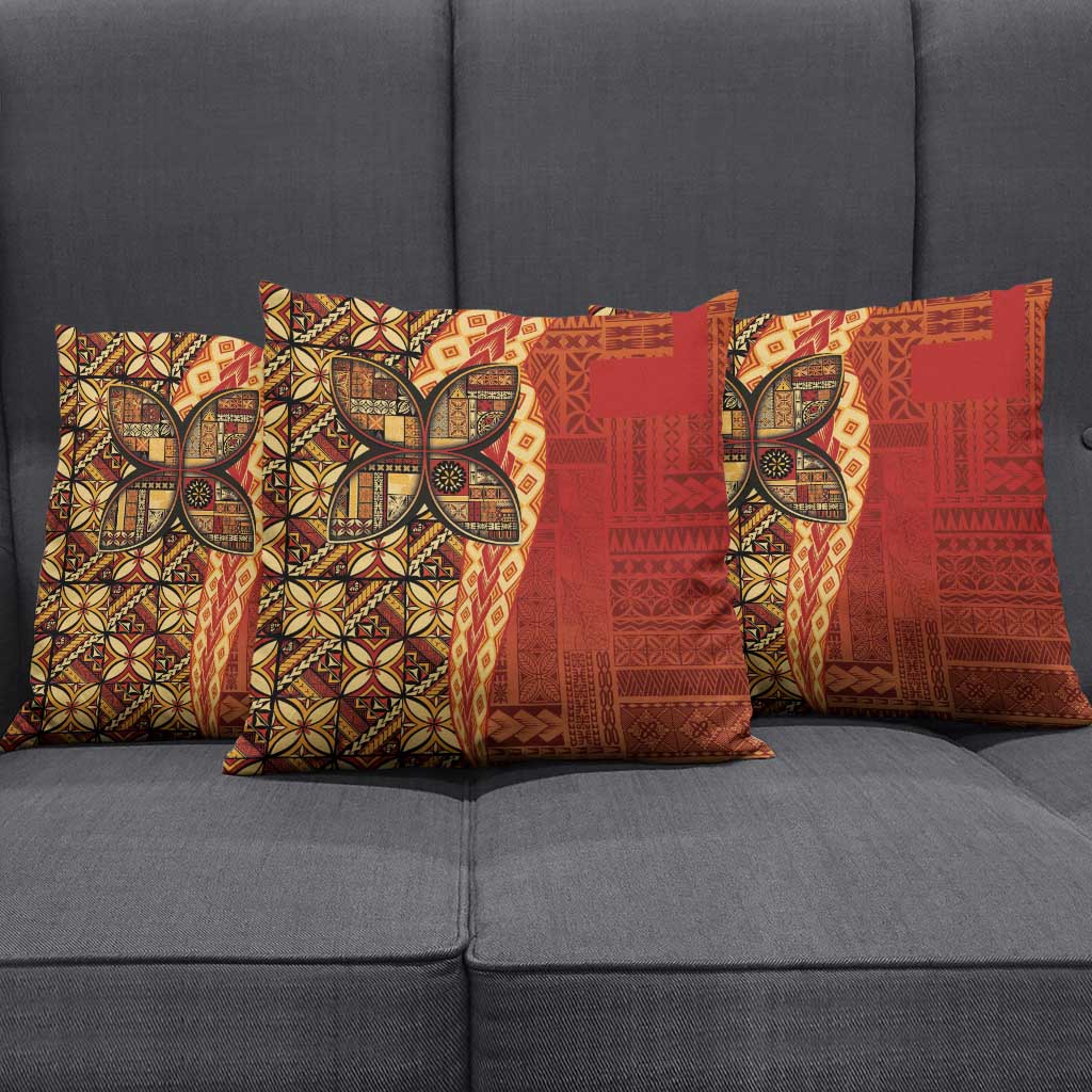 Samoan Pacific Tribal Flower Geometric Art Tattoos Pillow Cover Siapo Pattern Flame Sunset - Polynesian Pride