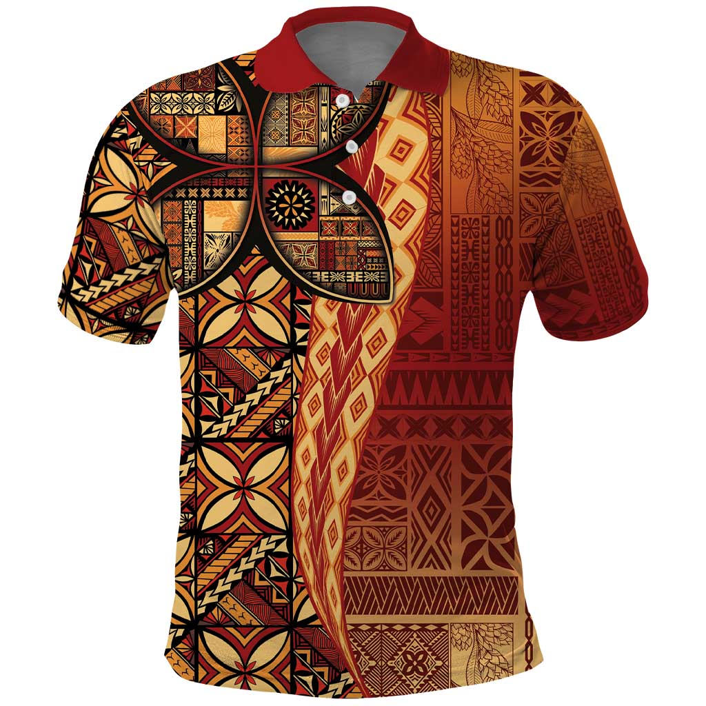 Samoan Pacific Tribal Flower Geometric Art Tattoos Polo Shirt Siapo Pattern Flame Sunset - Polynesian Pride