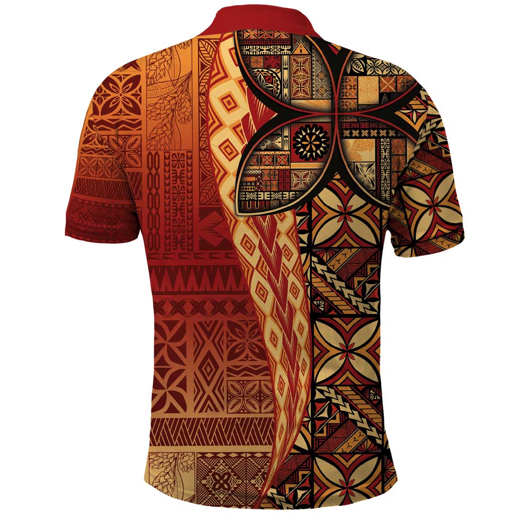 Samoan Pacific Tribal Flower Geometric Art Tattoos Polo Shirt Siapo Pattern Flame Sunset - Polynesian Pride