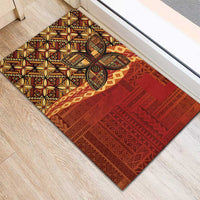 Samoan Pacific Tribal Flower Geometric Art Tattoos Rubber Doormat Siapo Pattern Flame Sunset - Polynesian Pride