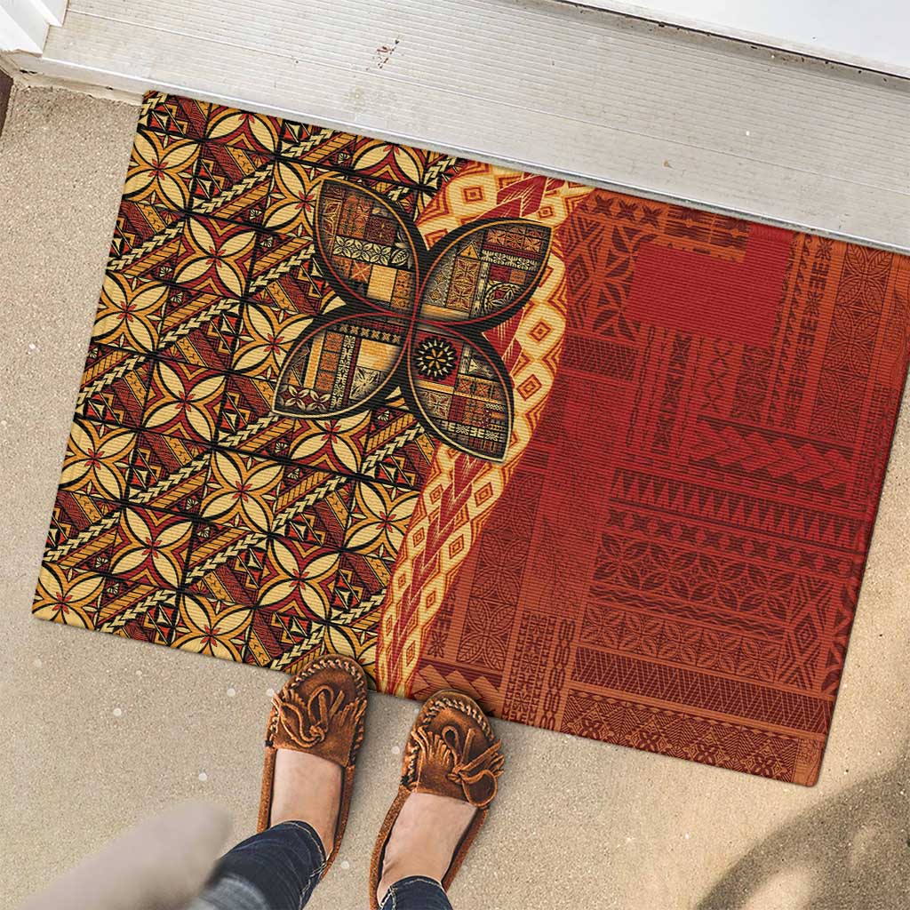 Samoan Pacific Tribal Flower Geometric Art Tattoos Rubber Doormat Siapo Pattern Flame Sunset - Polynesian Pride