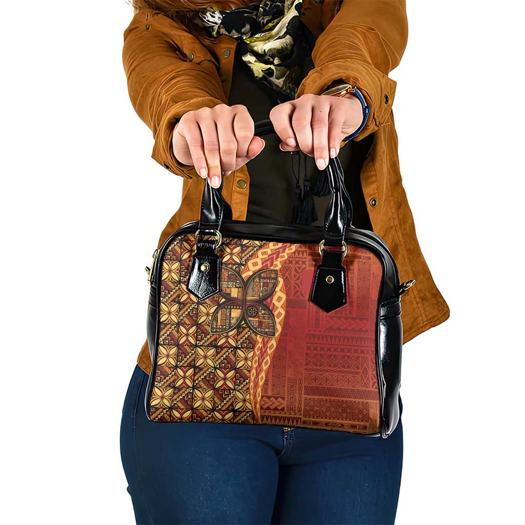 Samoan Pacific Tribal Flower Geometric Art Tattoos Shoulder Handbag Siapo Pattern Flame Sunset - Polynesian Pride
