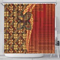 Samoan Pacific Tribal Flower Geometric Art Tattoos Shower Curtain Siapo Pattern Flame Sunset - Polynesian Pride