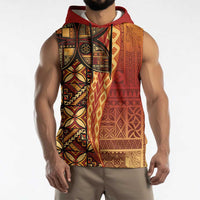 Samoan Pacific Tribal Flower Geometric Art Tattoos Sleeveless Hoodie Siapo Pattern Flame Sunset - Polynesian Pride